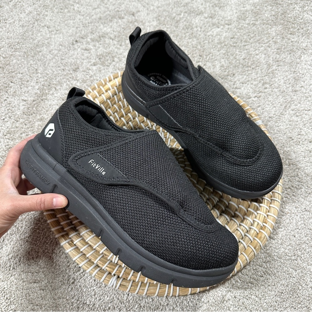 FitVille Men's EasyTop Wings Diabetic Comfort Shoes Orthopedic V2 Black 8.5EEW - Picture 5 of 16